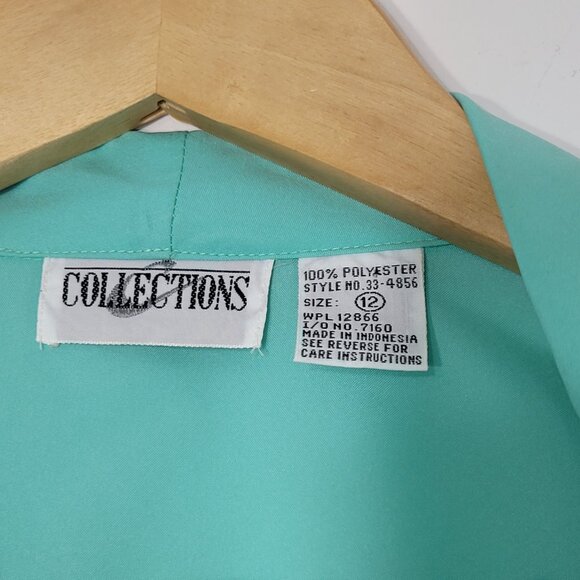 Vintage Collections Women's Green Short Sleeve Collared Button Down Shirts Sz 12 - Picture 7 of 10